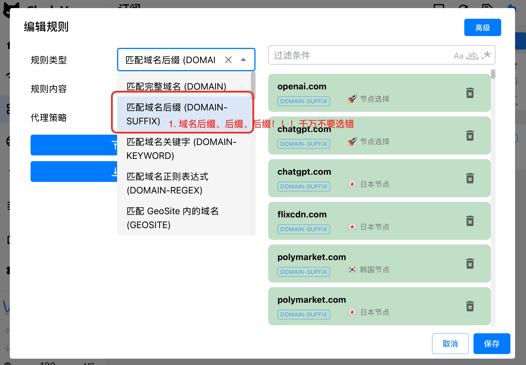 Clash Verge 规则类型选择