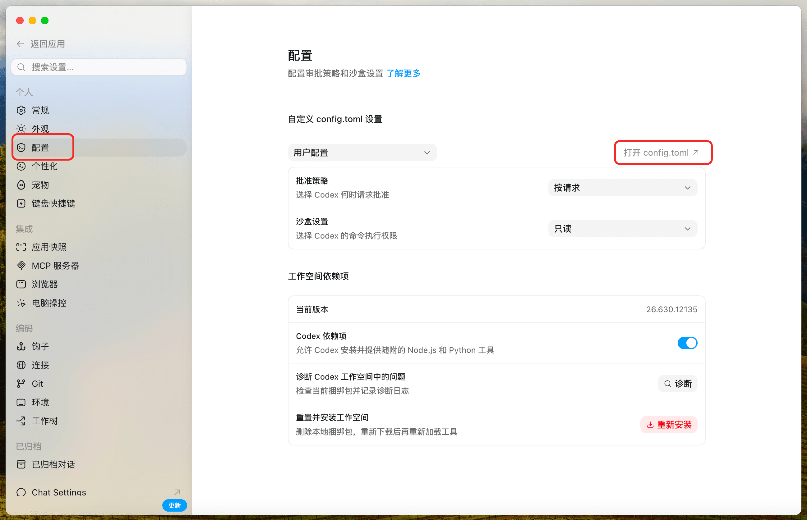 Codex 用户配置文件入口
